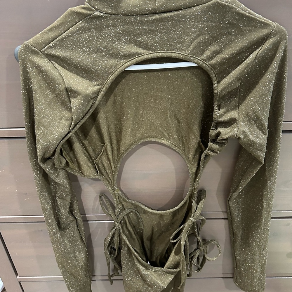 Savage X Fenty Shimmer metallic Cutout Lace-Up Bodysuit Olive Green L NWT - Picture 3 of 5